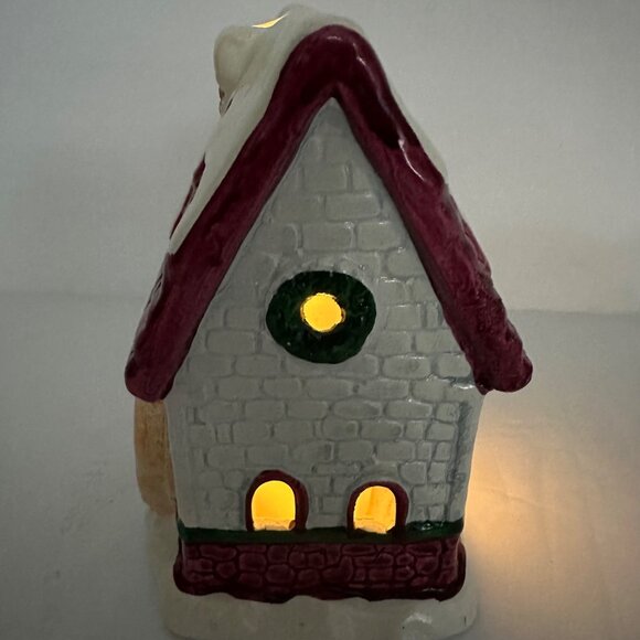 Hand-Painted Ceramic Holiday Village Candle Holder With Box CANDLE NOT INCLUDED - Picture 4 of 9